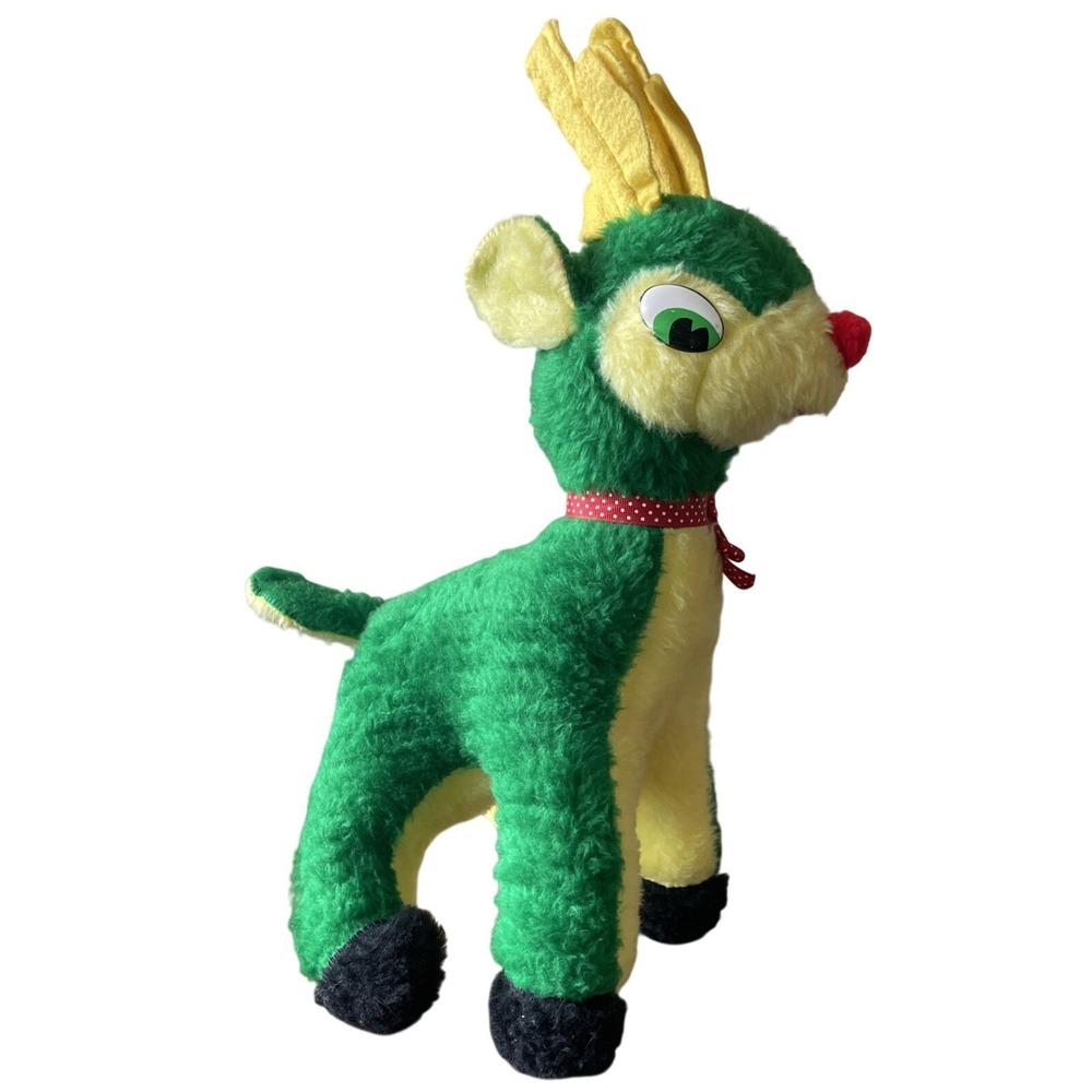 18" VINTAGE‎ BJ TOY CO INC Christmas Holiday yellow green RUDOLPH REINDEER PLUSH